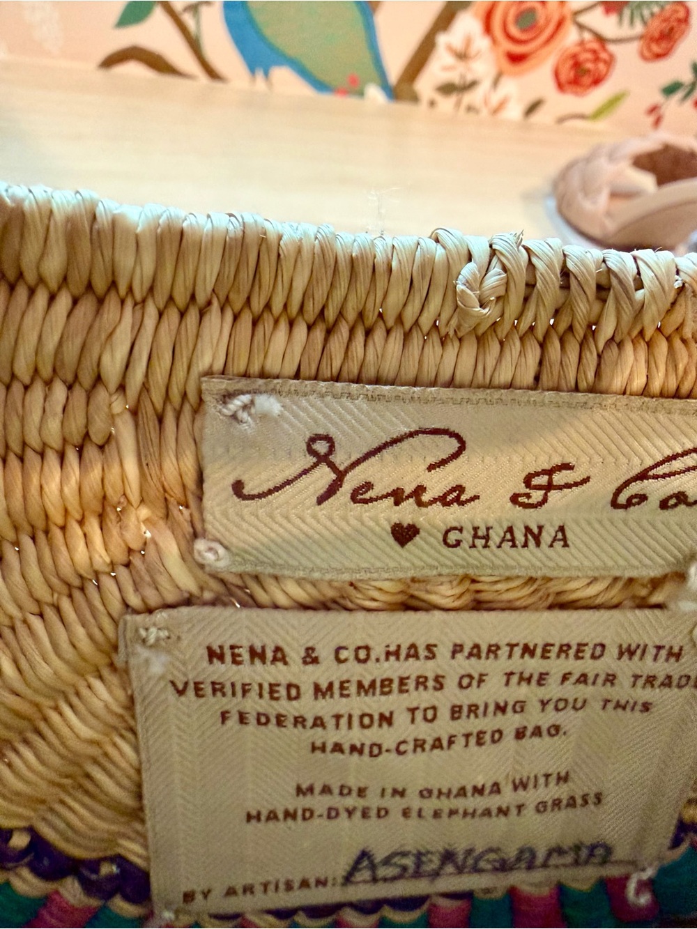 Nena & Co. Woven Half-Moon Bag in Natural, Green & Pink - Picture 3 of 4